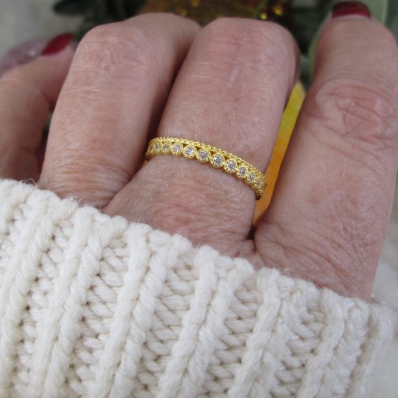 Princess Crown Ring>14kt.Gold over 925 Sterling,Simulated Diamonds,Narrow Band - Picture 3 of 5